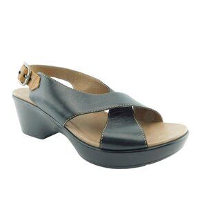 Unworn DANSKO Black Leather Crisscross Sling Wedge Heel Sandals 41